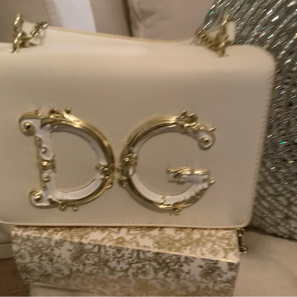 Dolce & Gabbana Cream Shoulder Bag with Gold DG Emblem